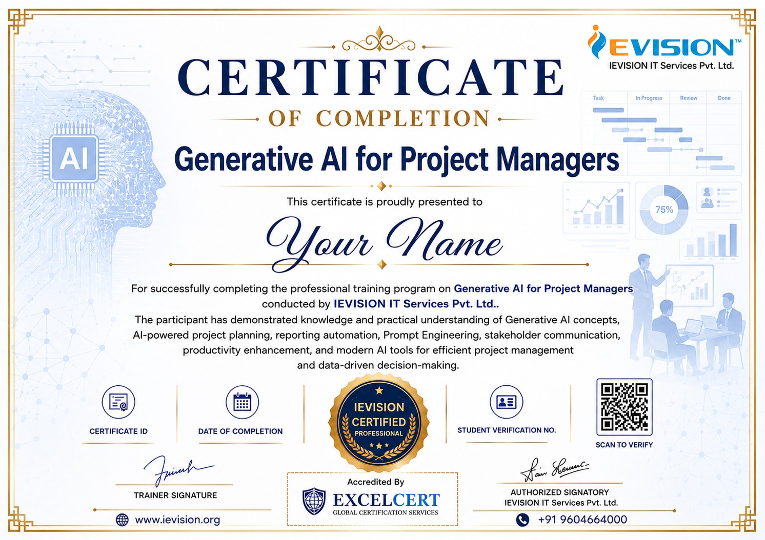 Gen AI for Project Managers sample certificate