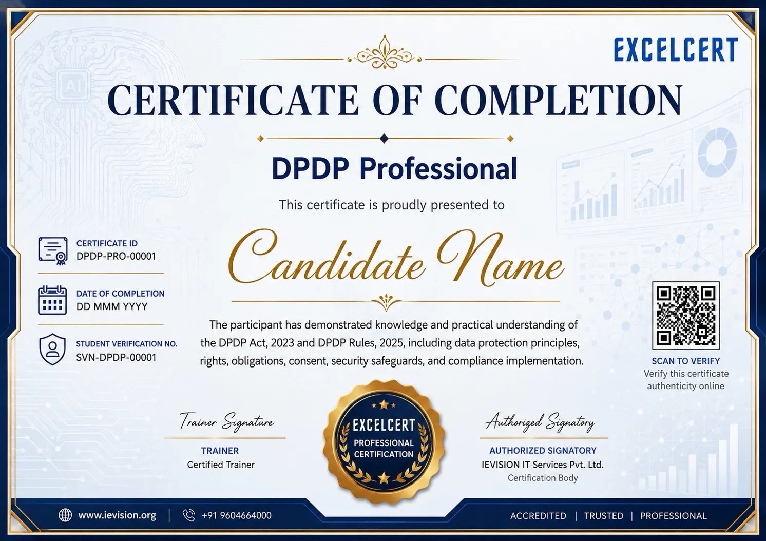 DPDP Professional sample certificate