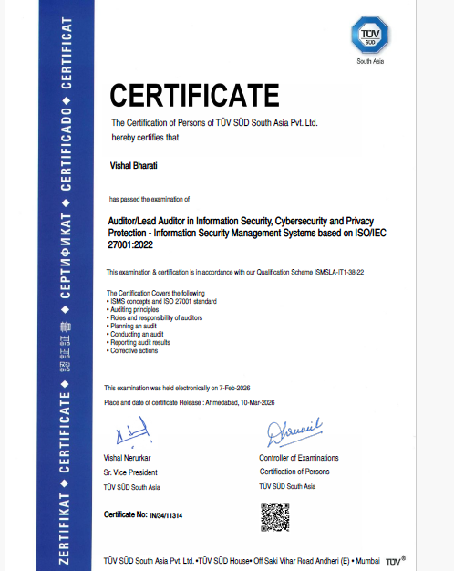 ISO 27001 Lead Auditor Certification Course sample certificate