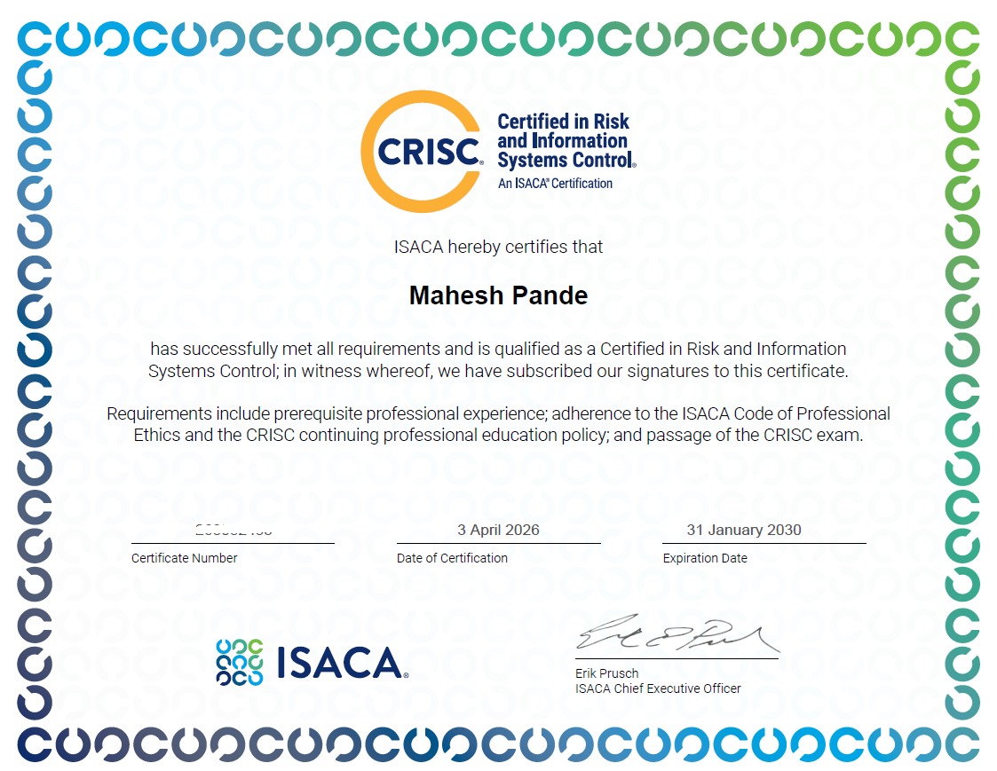 CRISC Certification Course sample certificate