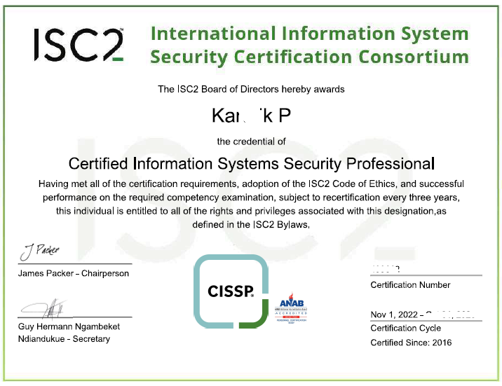 CCSP Certification Course sample certificate